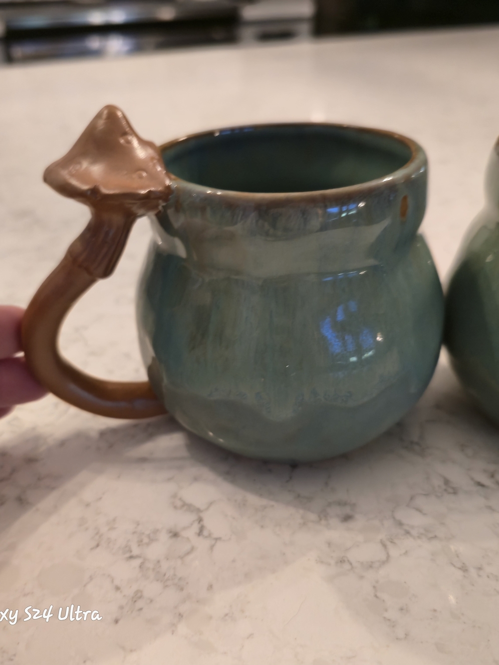Source Unknown Green Blue Ceramic Mugs with Brown Handles - Set of 2 - Picture 7 of 9